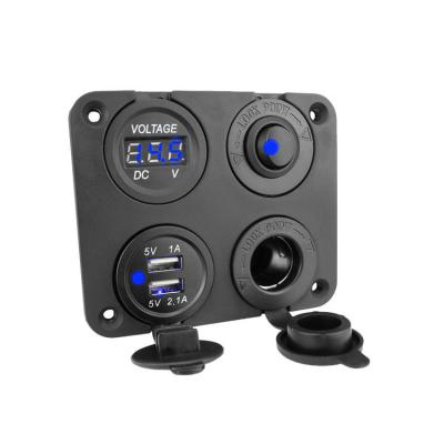 China Usb Socket Panel USB Charger Outlet 3.1A + 12V Current Outlet + LED Voltmeter + On-Off Inverter 4 in 1 Multi-function Panel for Car for sale