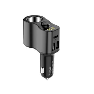 China DC12-24V Car Truck Cigarette Lighter Socket + Dual USB Port+Type-C PD 3Port USB Car Charger with Voltage Display for sale