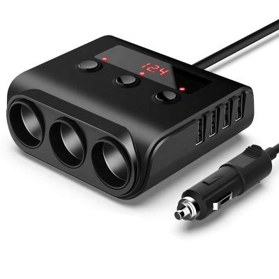 China Socket Two With Independent Multi Lighter Socket Cigarette Car Triple Switch Splitter With 4USB Switch Voltage Display Charger 100W Adapter for sale