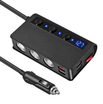 China Socket Two With Independent Multi Lighter Socket Cigarette Car Triple Switch Splitter With 4USB Switch Voltage Display Charger 180W Adapter for sale