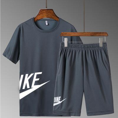 China 2021 spring/summer men's QUICK DRY cool breathable casual sports set men's T-shirt shorts loose two-piece stretch shorts for sale