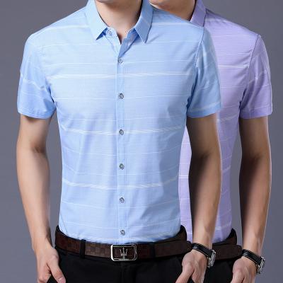 China Spring 2021 Men's Breathable Youth Short Sleeved Collar Stripe Shirt Casual Slim Men's Summer Fashion Shirt for sale