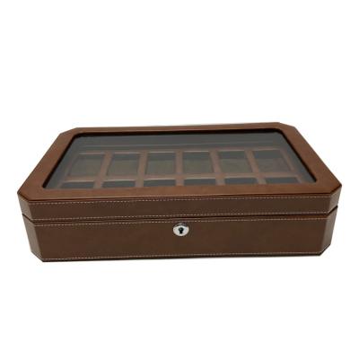 China Handmade Multiple Drawer Luxury Leather Box Wooden MDF Wrist Watch Box Packaging With Window for sale