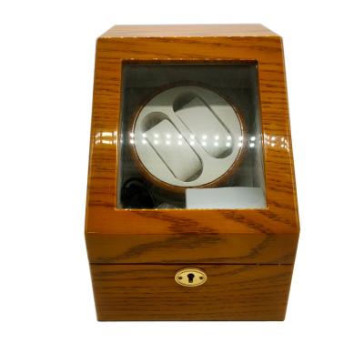 China Handmade Retail Wood Veneer Lacquer Box Customized Double Watch Winder Box Watch Winder With Window And Adapter for sale