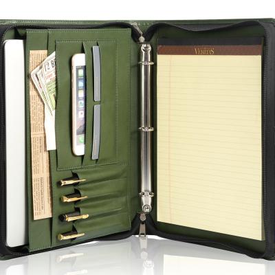 China Vegan Leather Green Leather Folder, Padfolio for iPad Surface Macbook with YKK Zipper, Personalized Business Folder Padfolio Gift, Notebook for sale