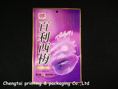 China Printed Packaging food three side seal pouches with hang hole for sale