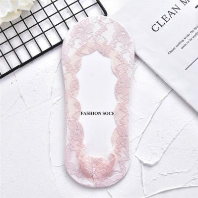 China Best Good Selling Style Antibacterial No Show Socks Non Slip Slouch Socks For Women Ladies Lace Up Footie for sale