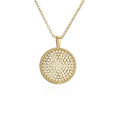 China INS CLASSIC Gold Disc Zircon Pendant Copper Geometric Micro-inlaid Necklace for sale