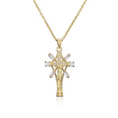 China CLASSIC Religious Jewelry Jesus Cross Pendant Color Preserving Immortal Plated Copper Necklace for sale