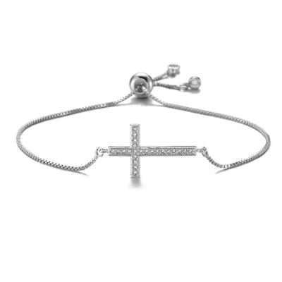 China Environmental Friendly Cross Bracelet Female Adjustable Zircon Micro-inlaid Religious Jewelry for sale