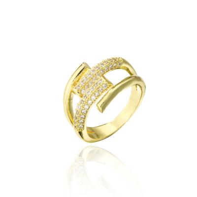 China Plated Red Ring INS Geometric Open Net Same Copper Plated Micro-Inlaid Geometric Open Ring for sale