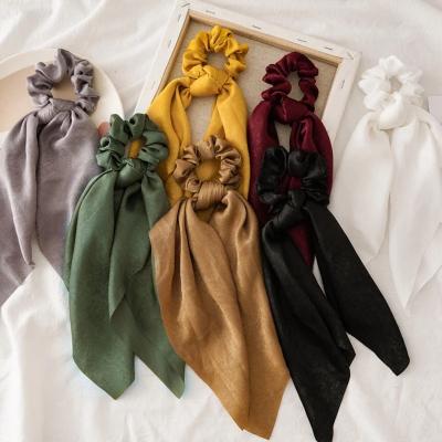 China European and American women girls hair scarf ponytail ribbon satin bow solid color style elastic hair bands elastic bands hair ropes for sale