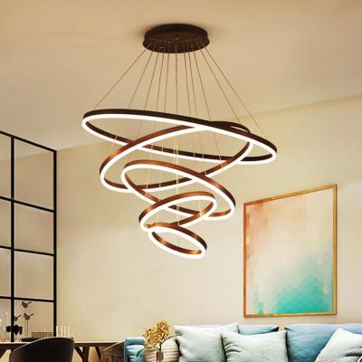 China Modern Fast Shipping Gold Coffe Color Lamps High Lumen Hanging Round Led Pendant Light Acrylic Chandelier for sale