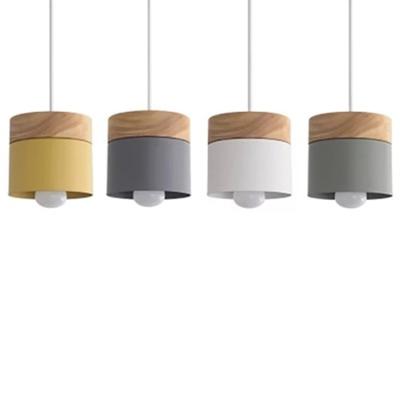 China Modern Nordic Simple Wooden Pendant Lights Led Hang Lamp Colorful Aluminum Fixture for Home Decor for sale