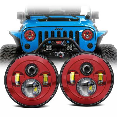 China Aluminum Part E9 Point Around 7 Inch LED Headlight Chevy C10 C20 C30 Pickup H4 Red Spotlight For Jeep Wrangler JK JKU TJ CJ for sale