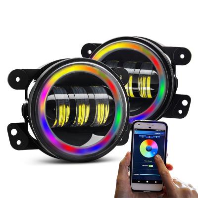 China New Color Car Fog Lights Kit 50W Diecast Aluminum Housing Halo 7 Inch Around 4 Inch Fog Lamp With RGB Led Headlight By Phone APP For JK TJ CJ for sale