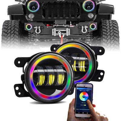 China Aluminum Alloy Housing 4 LED Fog Lights With RGB Halo Angel Ring For 2007-2020 JK for sale