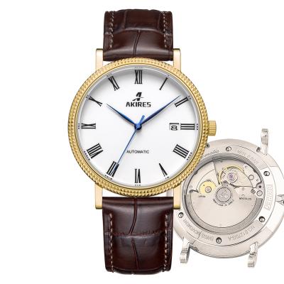 China Automatic Vintage Dial Enamel Drop Shipping Date Watch Band Leather Strap See Through Sapphire Glass Watch MIYOTA 9015 for sale