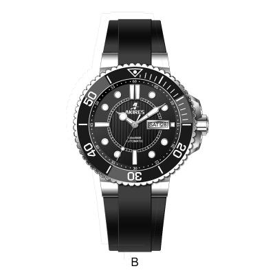 China Japanese automatic men's mechanical watch nh35 date movement silicone watch oem black mechanical automatic diver for sale