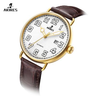 China Day/Date Custom Design Logo Genuine Leather Watch Custom Mechanical Watch Men Automatic Mechanical Watch for sale