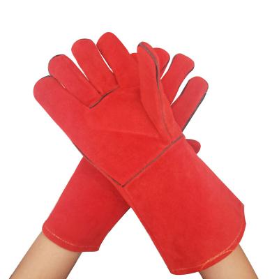 China Wholesale 14Inch Red Cowhide MIG Tig Long Cowhide Argon Welding Hand Heat Resistant Red Leather Gloves For Welder for sale