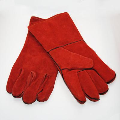 China Good Quality Heat Resistant Long Red Cow Split Industrial Gloves EN388 Whip Welding Working Leather Gloves Heat Resistant for sale