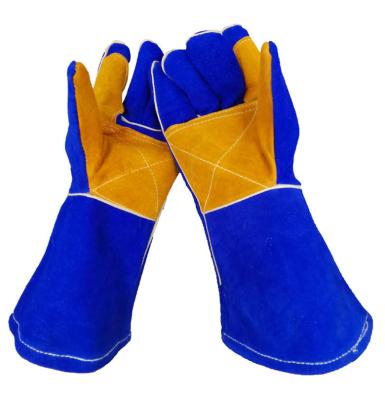 China High Quality Anti-Cut EN388 Cowhide Two-Layer Protective Gloves Cow Welder Split Leather Welding Gloves 14 Inches for sale