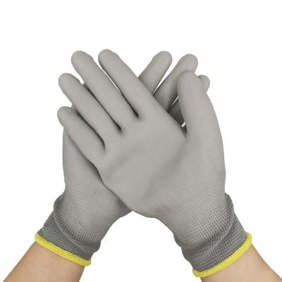 China Competitive Price 13G Gray Safety PU Anti-Static Nylon Palm Dipped Gloves PU Coated Safety Gaomi Gloves for sale