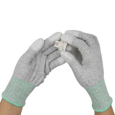 China Wholesale Cheap Anti Static 13G Anti Static Finger Top Coated Cardboard Fiber ESD PU Gloves 13G for sale