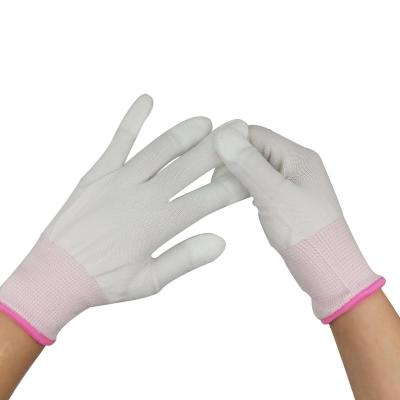 China Competitive Price Anti PU Assembly Work Gloves Anti Static White Nylon Finger Top Fit Coated PU Protective Gloves for sale