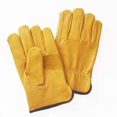 China Amazon Unlined Men Anti-Heat Drivers Pig Goat Cowhide Work Gloves Men Whip Full Grain Drive Yellow Leather Gloves for sale