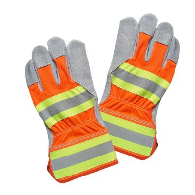 China Wholesale Anti-Heat Mens Canadian Rigger Work Gloves Cow Split Leather Reflective Gloves 10.5 for sale