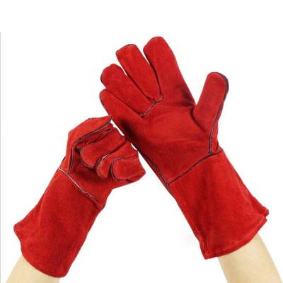 China Good Quality Red Tig Cowhide Hand Leather Gloves Anti-Cut Long Welders Scare Argon Split Welding Gloves Long 14 Inch EN388 for sale