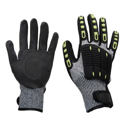 China 13G HPPE Anti-Vibration PU Dipped Sandy Nitrile Coated Anti-Vibration Impact TPR Anti Heavy Duty Safety Gloves Level 5 for sale