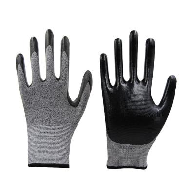 China 13G HPPE Anti-Cut Hand Protect Heavy Duty Nitrile Finish Work Gloves Smooth Cut Level 5 Anti PU Cut Proof Safety Gloves for sale