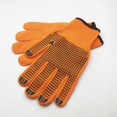 China Durable And Flexible Cheap Orange Nylon PVC Dotted Garden Gloves Working Safety Anti-Slip PVC Dotted Cotton Gloves On Stock for sale