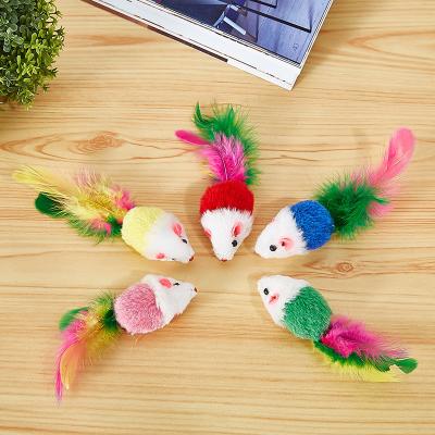 China 2022 Colorful Stocked Top Selling Amazon Plush Mouse Feather Mouse Cat Little Mouse Pet Toy for sale