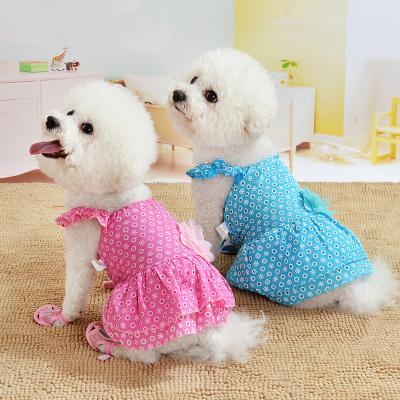 China Stocked china products manufacturers spring and summer pet dress peach blossom skirt cotton pet dresses clothes for Cat Dog for sale