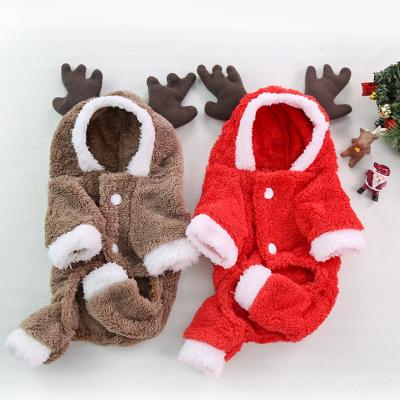 China Top Selling Stocked Christmas Dog Overalls Thicken Warm Dog Cat Clothes Plush Puppy Clothing Winter For Chihuahua Teddy Dog Supplies for sale