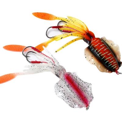 China AMAZONE Octopus Skirt Jig Fishing Lure Squid Slow Sinking Soft Bait 60g 15cm PVC Lead Plastic Head With Helper Hook for sale