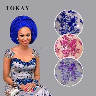 China Tokay Sustainable Fashion New African Lace Fabrics 3d Flower Lace For Aso Ebi Dress for sale