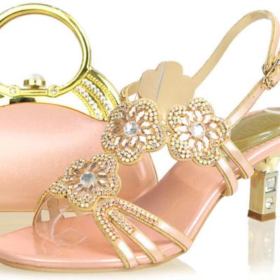 China Bridal shoes peach color fashion and lovely shoes and bag for woman for sale