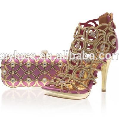 China Fashion African Bridal Color Pink High Heel Shoes Matching Shoes And Bags For Party for sale