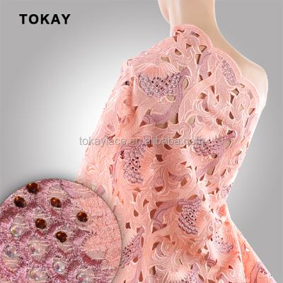 China Best Viable Price Handcut African Double Organza Lace Fabric With Stones for sale