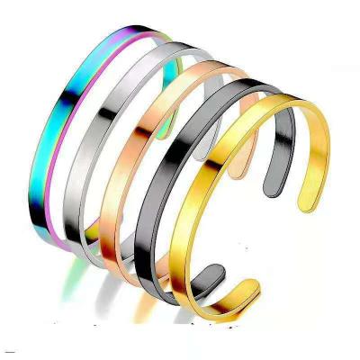 China Custom Engraved Blank Adjustable Logo Stainless Steel Bangle Bracelet Wholesale Engraving Stacking Ethnic Men Women for sale