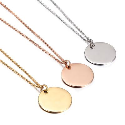 China JDP079 CLASSIC High Polish Blanks Tags 18mm Round Charm Pendants With Chain 316L Stainless Steel Necklace Jewelry for sale