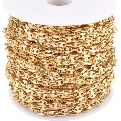 China High Quality Steel Coffee Bean Chain Egg Shaped Gold Stainless Steel Coffee Bean Chain For Jewelry Making Hog Nose Chain Roll Up Hip Hop Bling Link Chain for sale