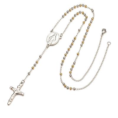 China Fashion Religious European Hot Jewelry New Designed Stainless Steel Gold Silver Plated Long Cruciform Religious Rosary NZC001 for sale