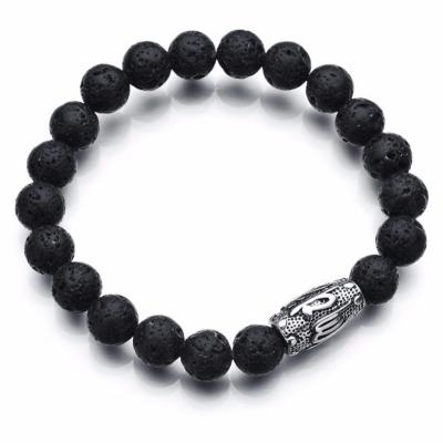 China Silver Bracelet Lava Natural Stone Beaded Antique Buddha Stainless Steel Bracelets Wholesale CLASSIC For Women Hombre ZCS084 Men for sale