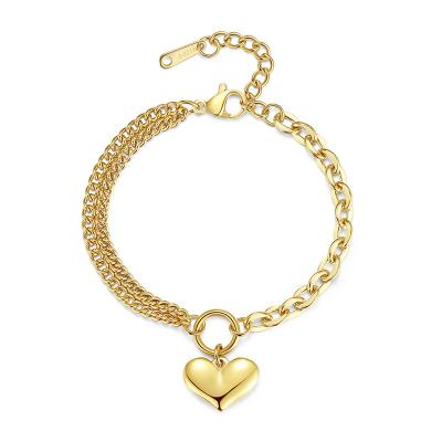 China CLASSIC Environmental Friendly Gold Plated Stainless Steel Heart Chain Bracelet For Mens Womens Gift for sale